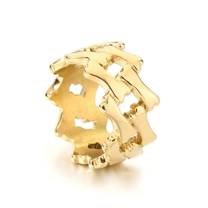 Anello a catena in osso dorato in acciaio al titanio lucido dal design punk hip-hop