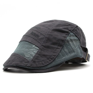 Breathable mesh beret cap in dark grey with side fashion embroidery and adjustable back