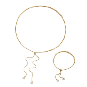 Minimalist gold stainless steel ball chain jewelry set with Y-necklace and bracelet