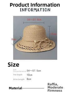 Detailansicht des Raffia-Sonnenhuts mit 8 cm Krempe und verstellbarem Innenband 54-57,5 cm