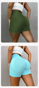 Detail of high-waist yoga shorts with scrunch butt lift and breathable honeycomb mesh fabric