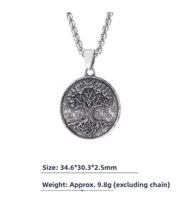 Macro view of Viking Tree of Life pendant with 34.6mm diameter and 2.5mm thickness