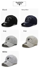 Mesh baseball cap detail showing five color options with embroidered shield logo
