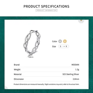Bague tissée minimaliste en argent sterling s925 avec des lignes évidées élégantes