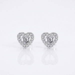 Sparkling S925 sterling silver heart stud earrings with cubic zirconia stones