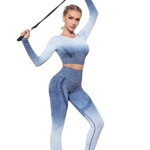 Damen Yoga-Set mit Farbverlauf, langärmeligem Oberteil und hoch taillierter Sport-Leggings