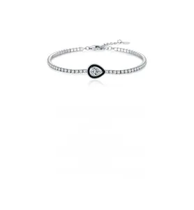 Macro shot of S925 sterling silver tennis bracelet with black enamel waterdrop stone