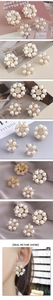 Close-up of pearl camellia and star stud earrings with zirconia and gold finish