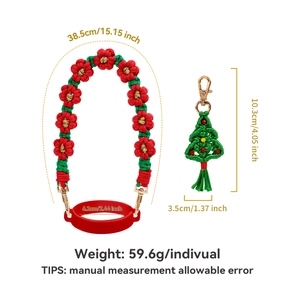 Christmas themed red and green woven cup handle strap and tree keychain set for Stanley