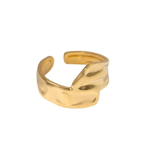 Irregular lava texture gold open ring in stainless steel for women with adjustable band