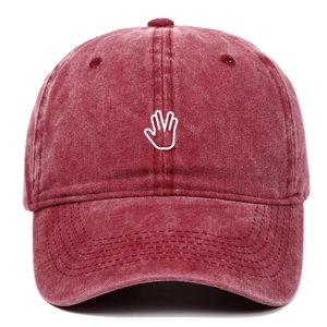 Vintage washed dark red baseball cap with white palm embroidery on high quality cotton