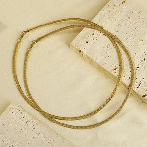 18K Gold Plated Stainless Steel Flat Herringbone Chain Necklace Textured Engraved Omega Choker For Women Jewelry