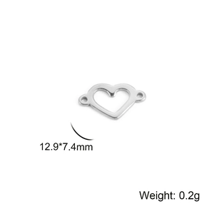Silver hollow heart connector for DIY jewelry making, 12.9x7.4mm stainless steel charm