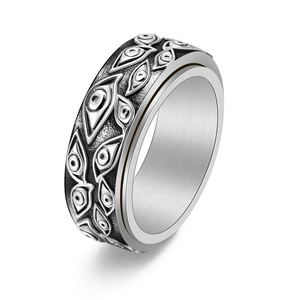 Evil Eye Spinner Ring Stainless Steel Rotatable Anxiety Relief Retro Gothic Punk Jewelry For Men