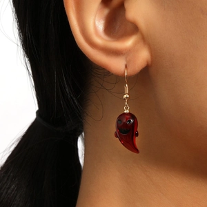 Cute red translucent ghost earrings with gold hooks for Halloween fashion