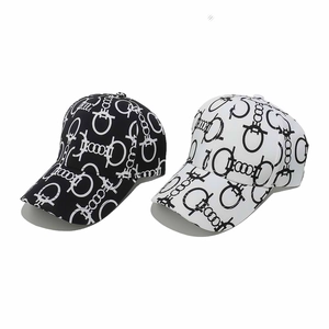 Classic baseball caps featuring stylish black and white geometric horseshoe prints