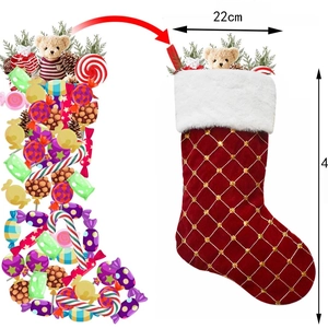 Red and white checkered Christmas stocking with velvet texture and 22cm width dimension
