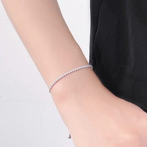Minimalist S925 sterling silver square tennis bracelet with adjustable slider clasp