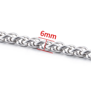 Close-up of 6mm silver stainless steel basket chain link for DIY jewelry making