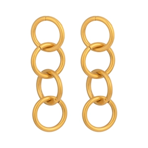 Minimalist 18K gold-plated stainless steel interlocking circle tassel drop earrings for women