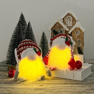 Christmas Gnome Decoration Glowing Faceless Plush Doll LED Ornament Red White Grey Knitted Hat Festive Table Decor
