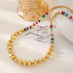 Colorful Natural Stone Beaded Necklace Hematite 18K Gold Plated Copper Irregular Beads Bohemian Fashion For Women