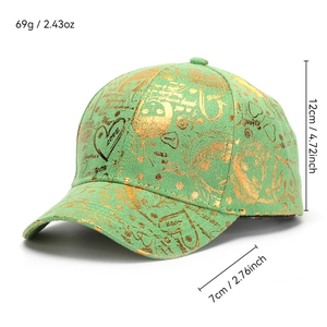 Casquette de baseball vert fluo avec motifs graphiques dorés et protection solaire