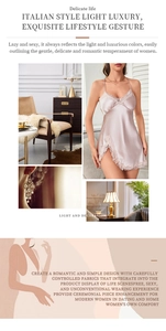 Detailed shot of pink satin nightgown with white lace trim in luxury Italian style