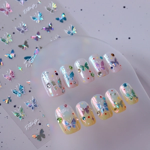 Aurora butterfly nail stickers set with holographic laser finish and rhinestone details