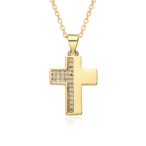 Golden cross pendant necklace with sparkling cubic zirconia on a minimalist cable chain