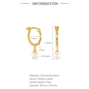 Detailed dimensions of silver pearl earrings showing 17.8mm height and 4.8mm pearl size