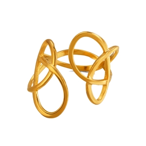 Minimalist gold-tone stainless steel ring with abstract interlocking oval geometric lines