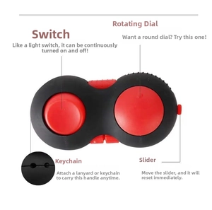 Detail view of stress relief gamepad toy showing control dial and reset switches