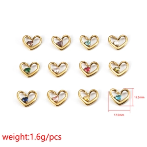 Pendentifs cœur dorés avec pierres de naissance en 12 couleurs, taille de 17,5mm
