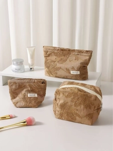 Floral Embroidery Cosmetic Bag Large Capacity Cotton Linen Makeup Organizer Portable Travel Toiletry Pouch Retro Style Handbag
