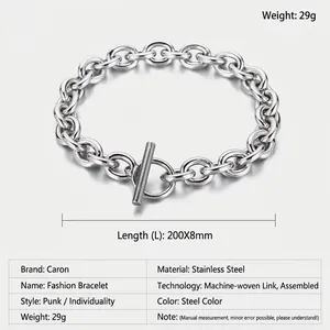Macro shot of 200mm stainless steel OT buckle chain bracelet with 8mm width and 29g weight