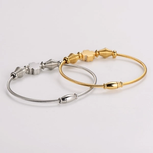 Twisted cable stainless steel clover magnetic bangles in gold and silver finishes