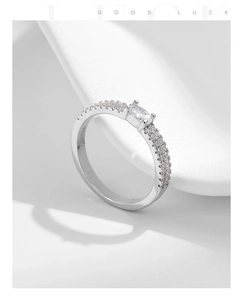 Macro shot of S925 sterling silver ring with double-row zircon and oval center stone