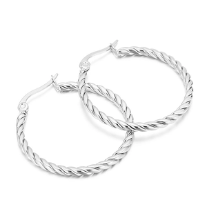 Minimalist silver twisted rope hoop earrings in premium polished stainless steel