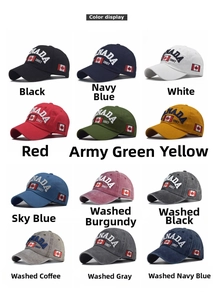 Grid display showing 12 colors of Canada 1867 cotton baseball caps with maple leaf patch