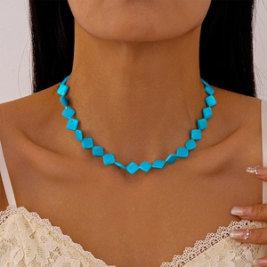 Collana Girocollo Con Perline Quadrate Acciaio Al Titanio Conchiglia Turchese Sintetico Vacanze Boho Minimalista Per Donna