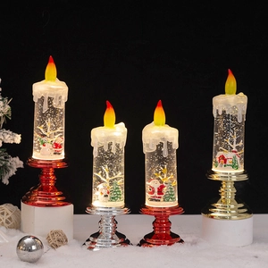 Festive Christmas LED candle lights with gold and red bases and sparkling glitter water