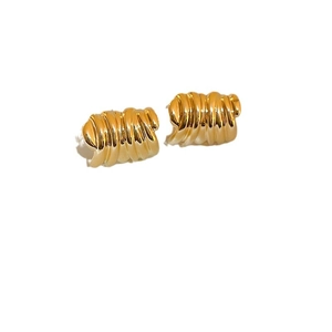 Minimalist gold geometric croissant hoop earrings with a textured spiral design for women