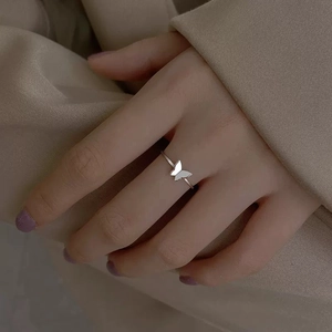 Silver Plated Butterfly Open Ring For Women Lightweight Luxury Ins Style Minimalist Adjustable Butterfly Animal Finger Ring Jewelry Gift