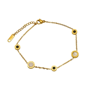 Bracelet minimaliste en acier titane 18K avec chiffres romains et breloques en nacre