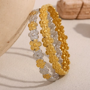 Vintage Gänseblümchen Armreif Edelstahl 18K Vergoldet Elegant Zweifarbig Blumenform Armband Für Damen