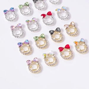 Bowknot nail art charms with smile face crystal and rhinestone inlaid metal base