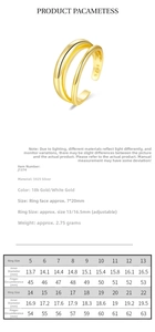 Size chart for S925 silver double layer ring with inner diameter and finger circumference