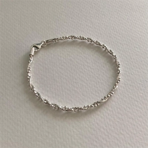 Close-up of S925 sterling silver rope chain bracelet with a secure lobster clasp