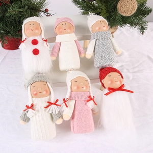 Set of 6 plush Christmas angel dolls with knit outfits for tree decoration